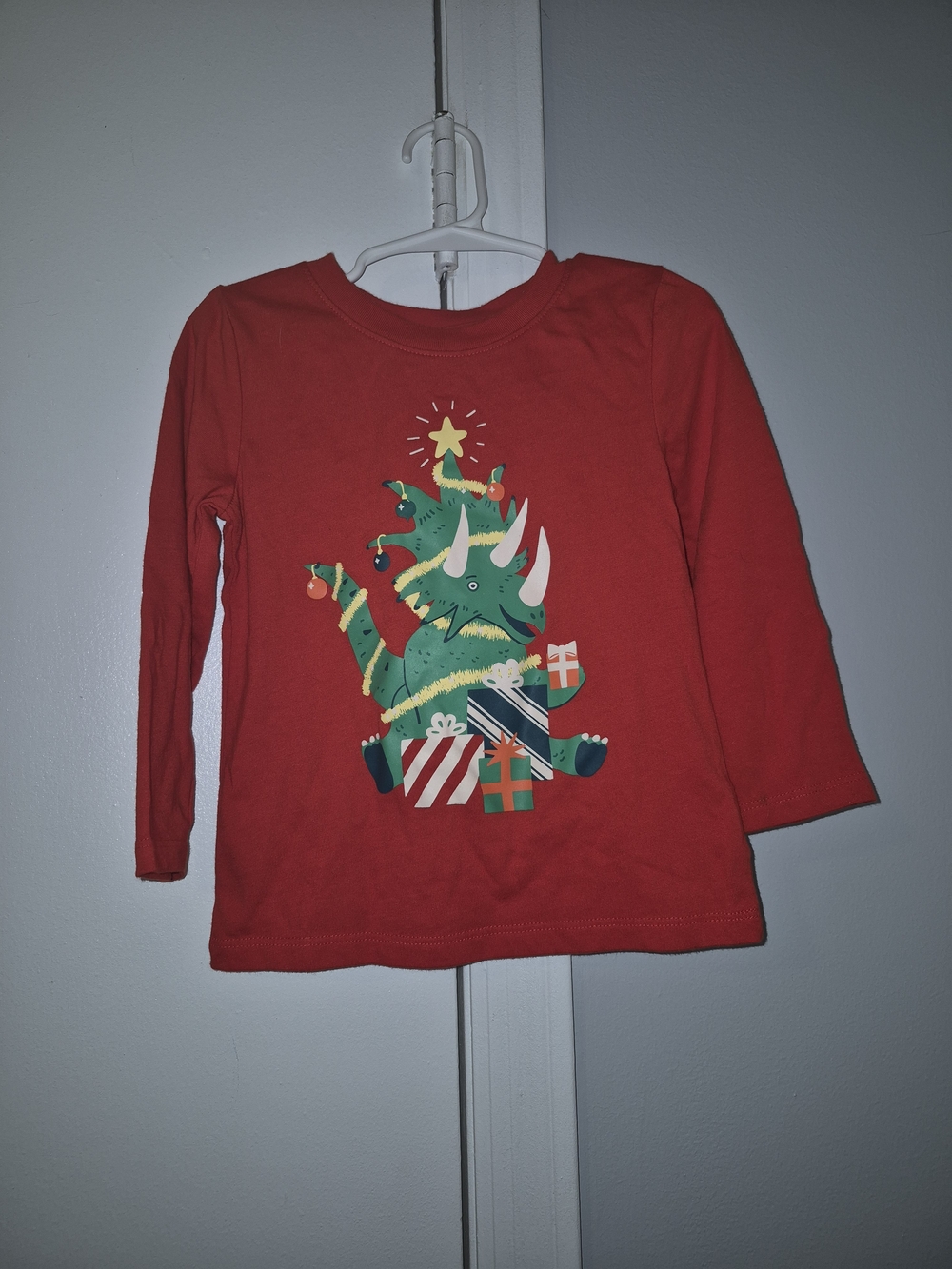 Cat & Jack Red Kids Long-Sleeve Holiday Dino Shirt 3T